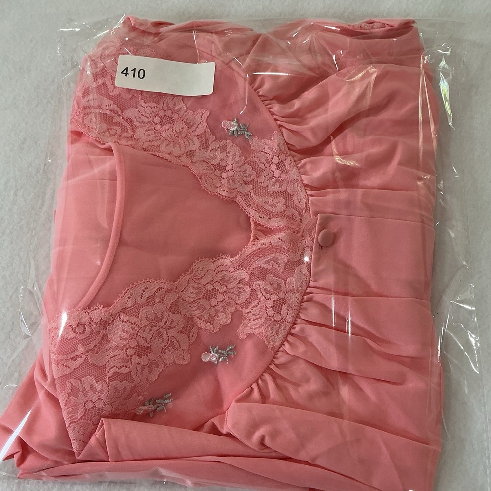 Vintage Shadowline Button-Front Full Length Robe Pink Lace Bodice & Trim Medium - Picture 16 of 16